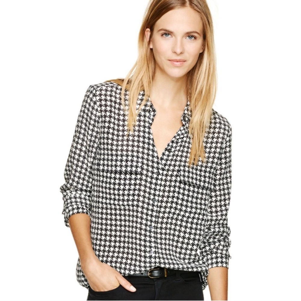 Babaton houndstooth silk blouse top